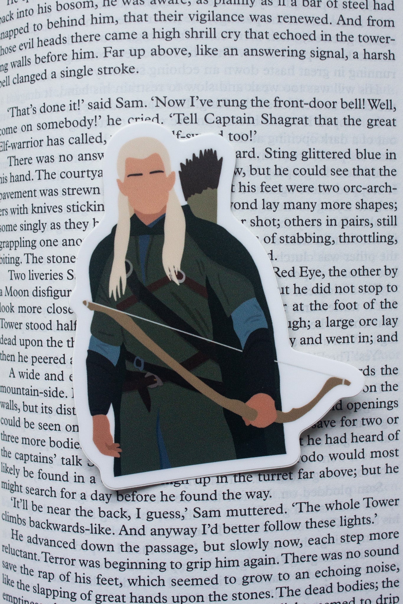 Legolas sticker from The Lord of the Rings, featuring the skilled Elven archer with his bow drawn and ready for action. Ideal for fans of Legolas and Tolkien’s fantasy world.