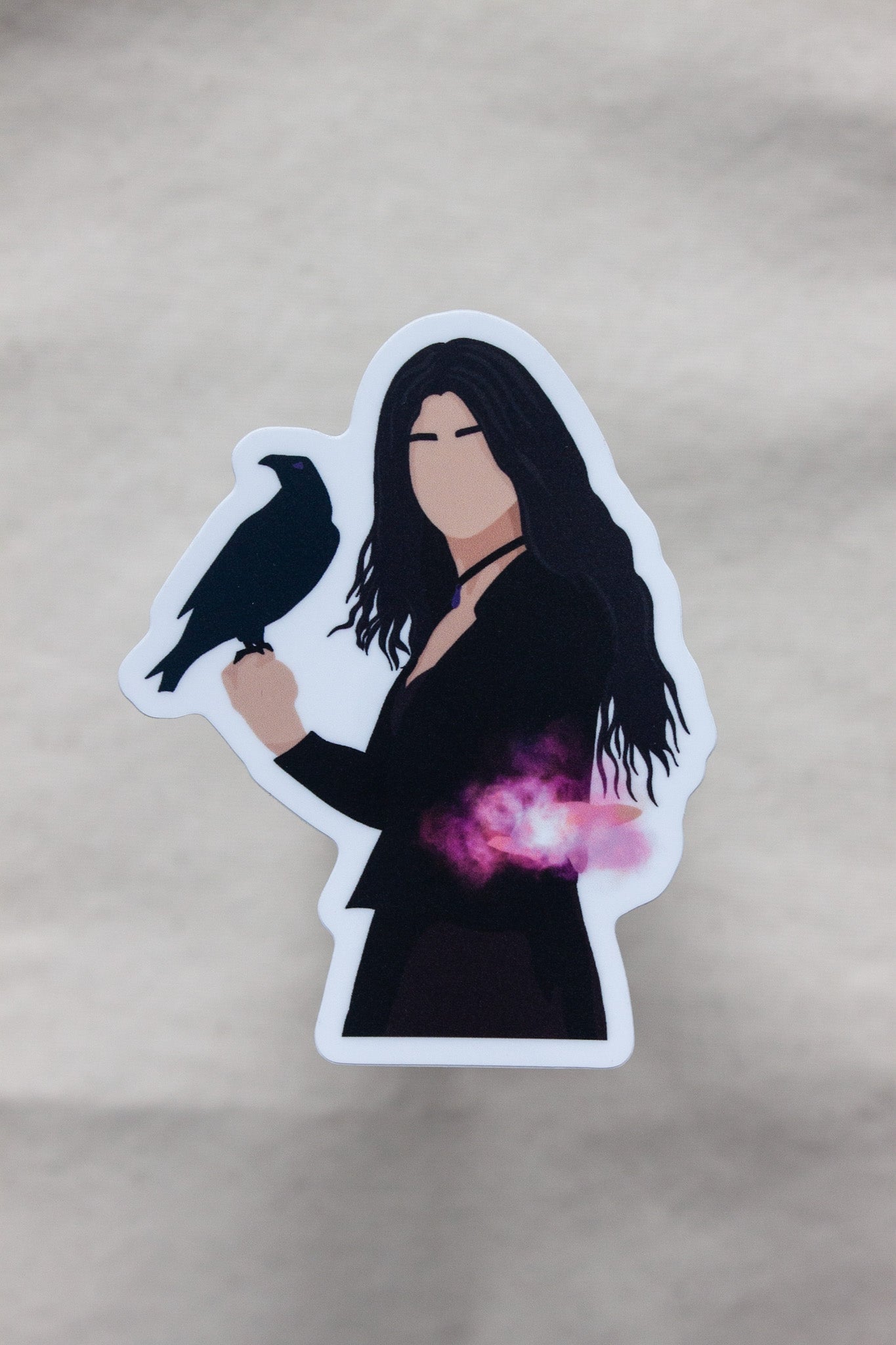 Yennefer of Vengerberg Witcher sticker, featuring the iconic sorceress in her dark, elegant outfit with flowing black hair and magical energy. Perfect for fans of The Witcher series.